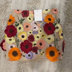 Embroidered Floral Mesh skirt in Beige with Multicolor Flowers